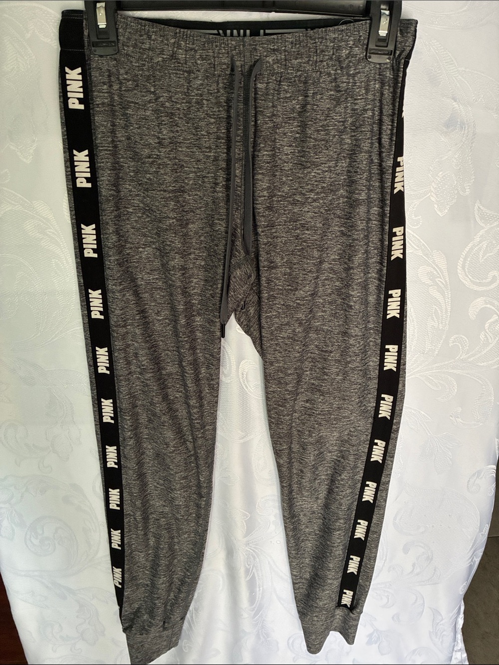 PINK Victoria's Secret Gray Marled Jogger Pants with Black PINK Side Tape